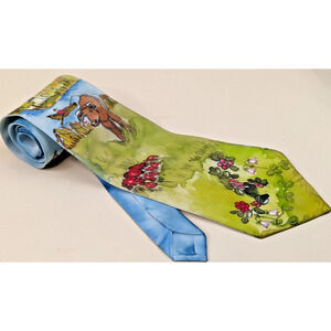 Vintage Hand Painted 100% Silk Necktie Tie Pastoral Sweden Swiss Farm Novelty 90